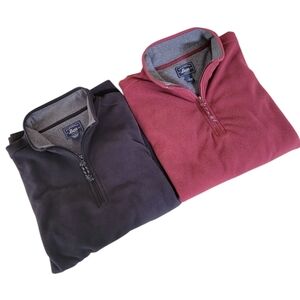G.H. Bass & Co. Men's Half-Zip Fleece Pullover - Burgundy and Black, L, EUC